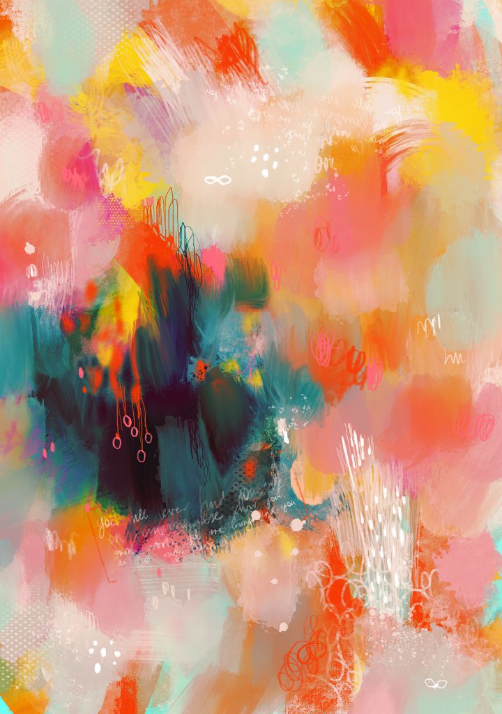 An brightly coloured abstract painting by Zoe Ingram